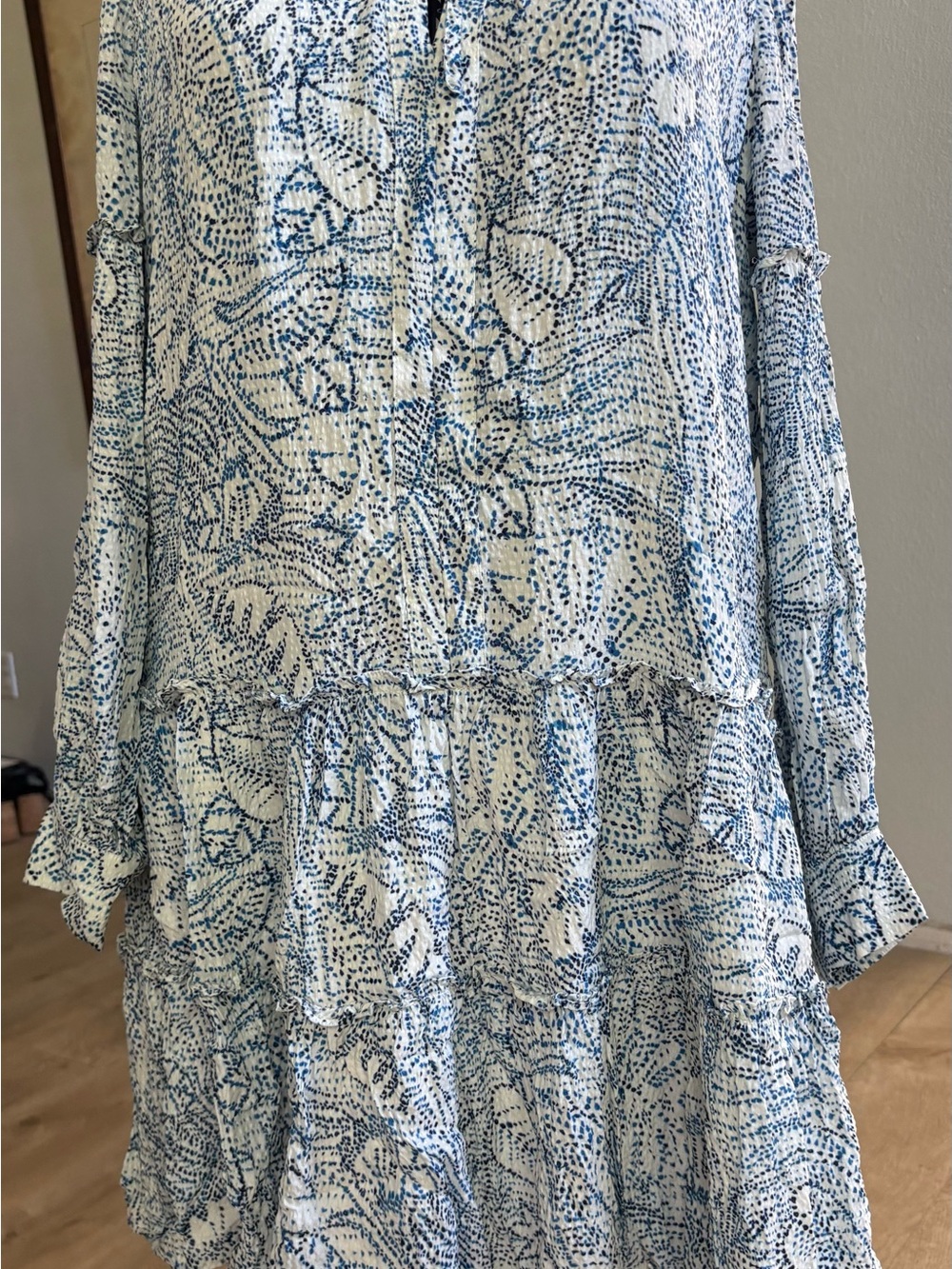Parker Blue and White Tiered Midi Dress